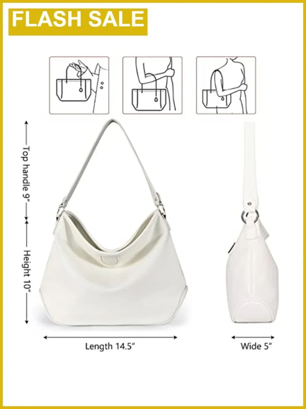 Medium Hobo Shoulder Bag Vegan Leather Lightweight Everyday Handbag